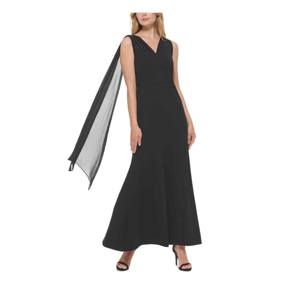 NWT Dkny Womens Black Sleek V-Neck Cowl-Back Gown Size 10